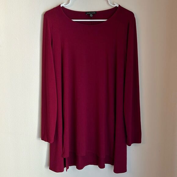 Eileen Fisher women Crew neck tunic long sleeve red maroon deep red size Med EUC - Picture 1 of 9